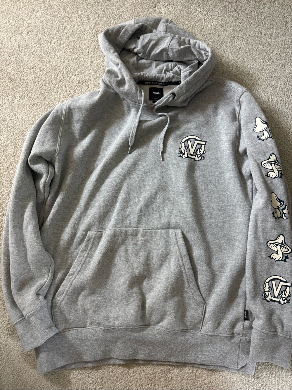 Vans Gray Pullover Hoodie with Mushroom Sleeve Graphics